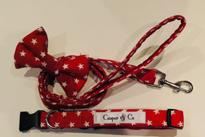Red Stars dog collars, leads & bows.